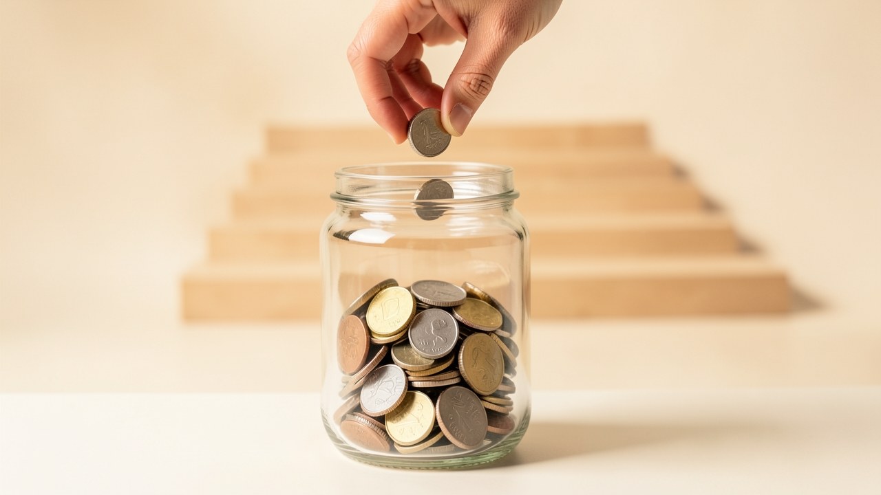 A coin being dropped into a savings jar, symbolizing extra payments.