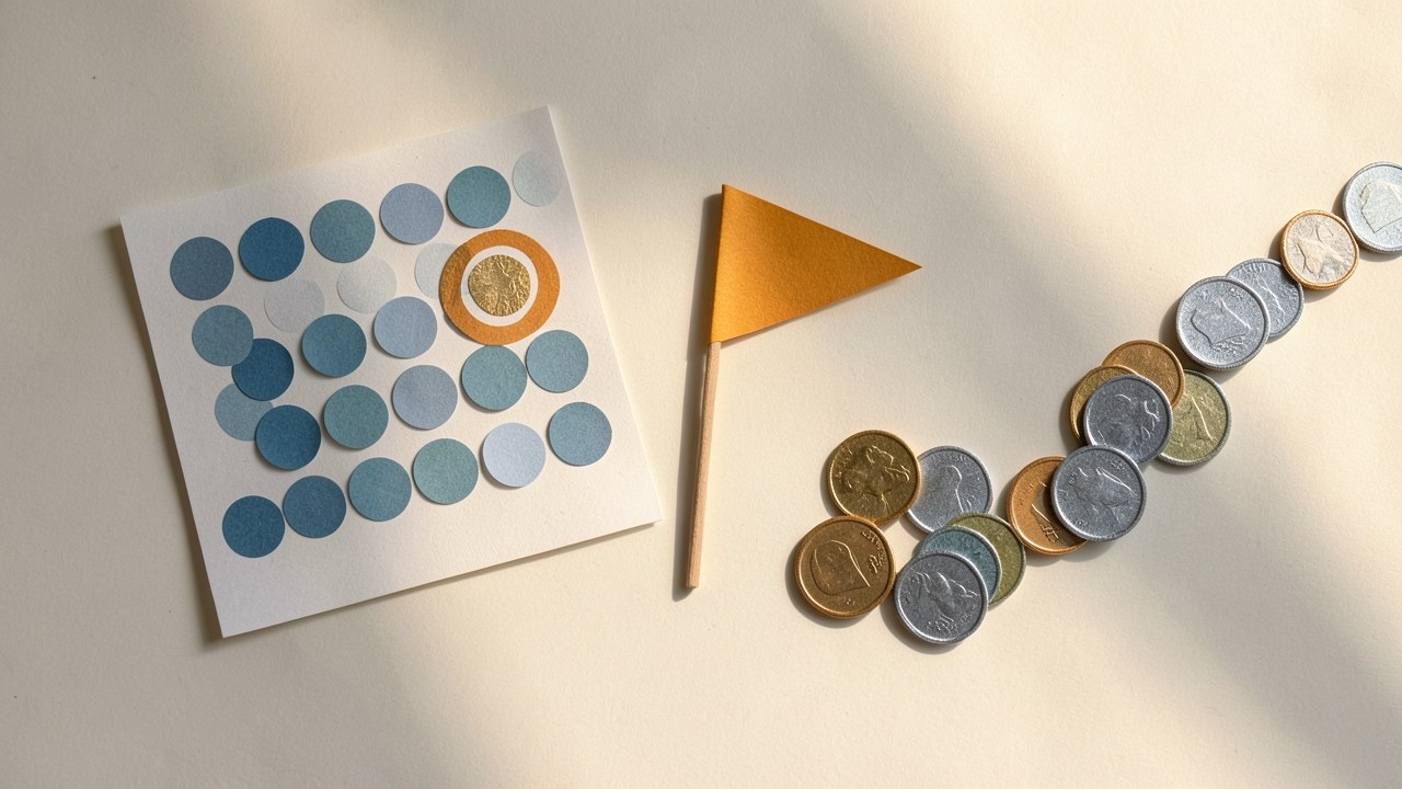 A flag on a calendar marked as the payoff date, with coins leading to it.